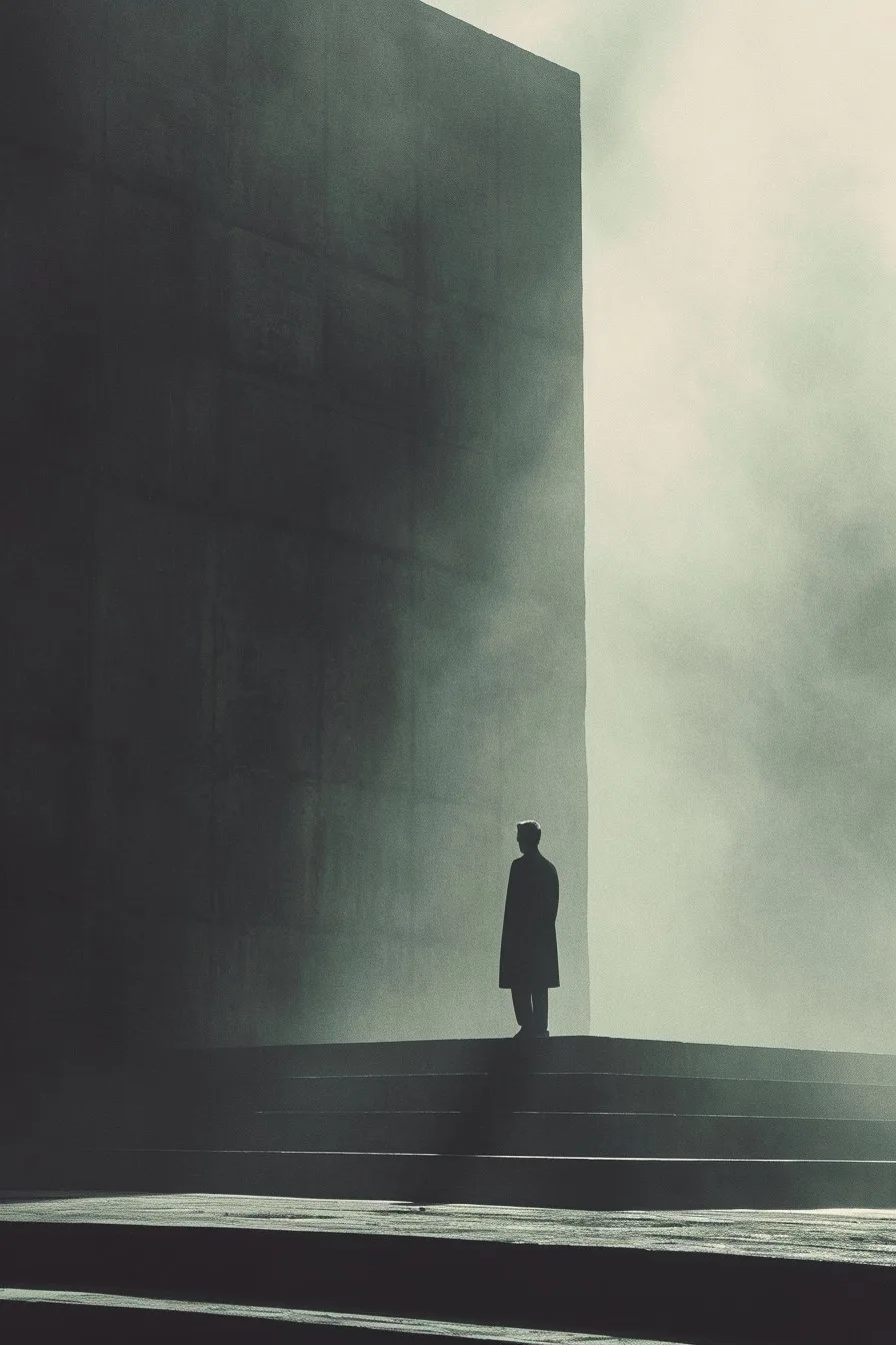 a man on a stage in the style of james turrell