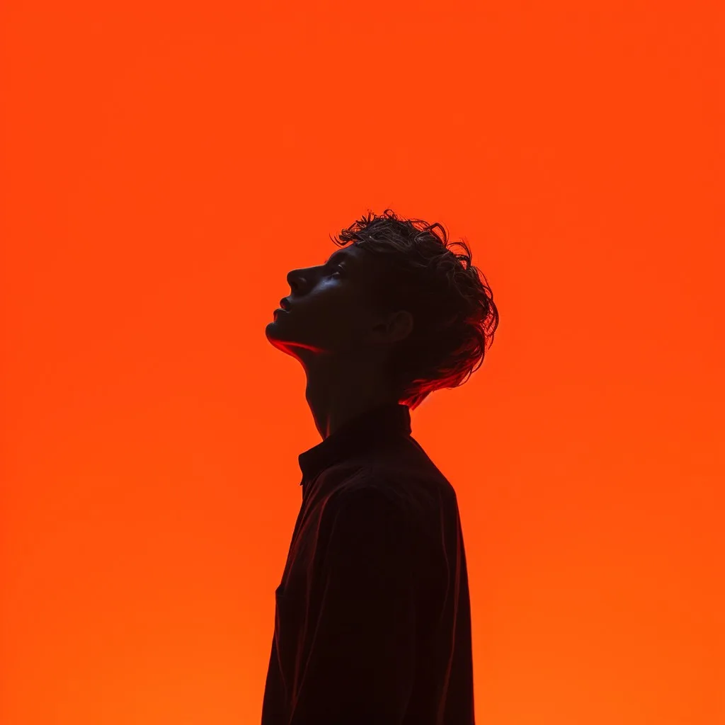 silhouette image of a man who is standing against an orange background