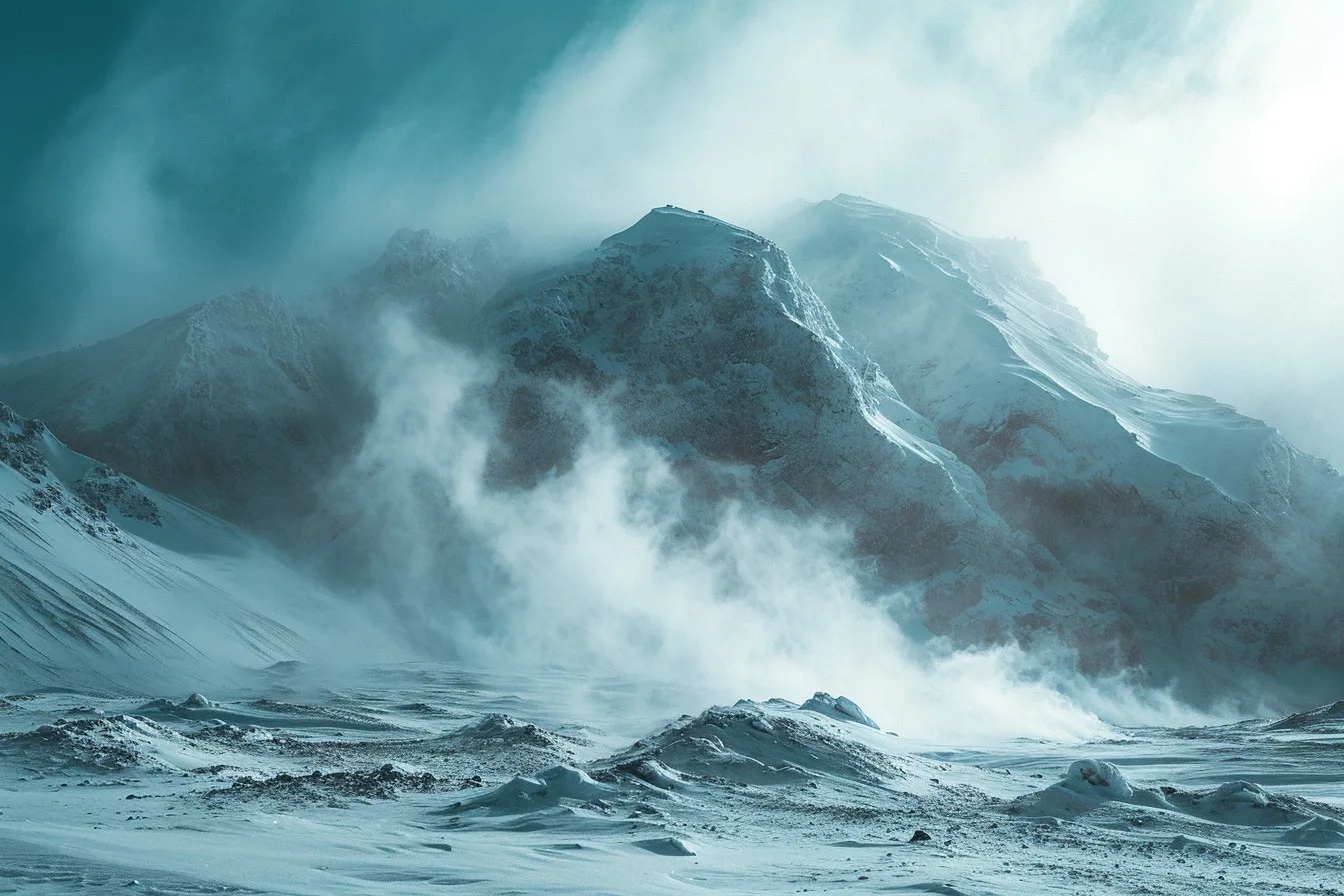 a scene with smoke emitting from a mountain area